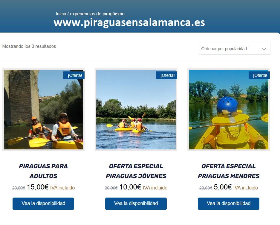 reservas piraguas en salamanca